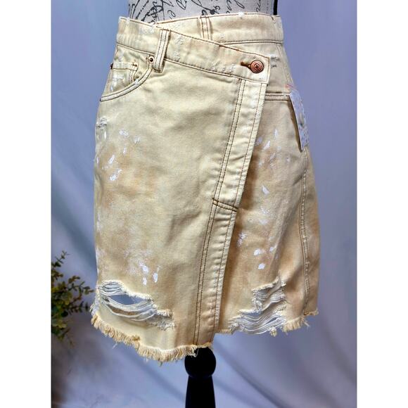 Free People Parker Wrap Denim Mini Skirt Butter Cream - Picture 6 of 16